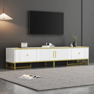 TV-meubel met 2 deuren en 2 lades - 180 x 40 x 40 cm - Spaanplaat en metalen poten - Wit Merax