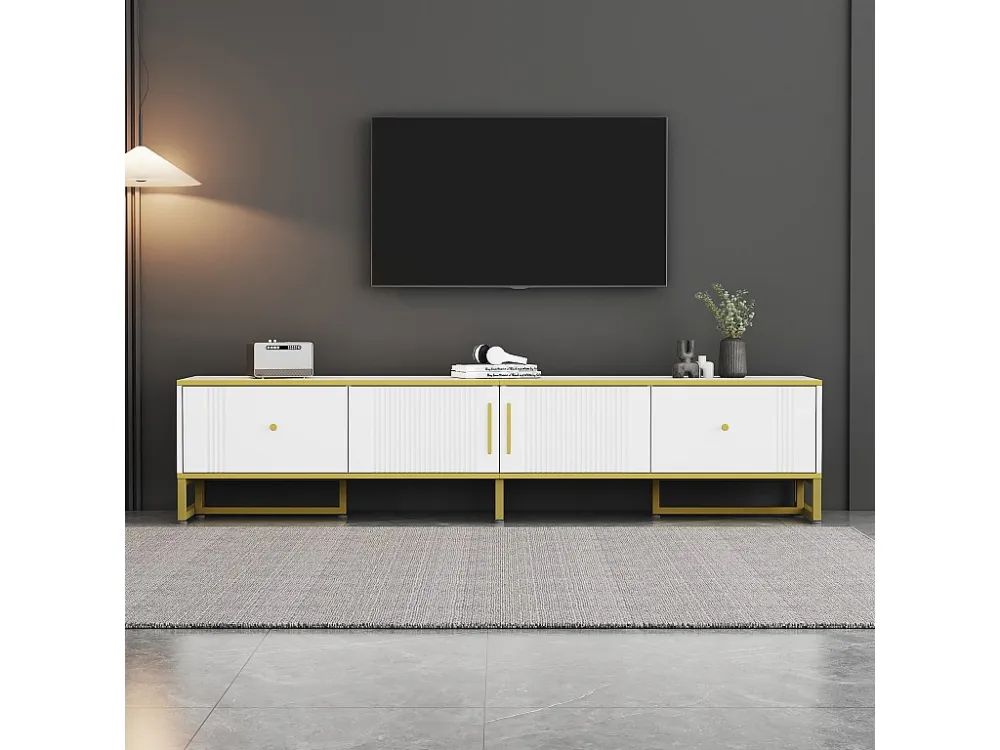 TV-meubel met 2 deuren en 2 lades - 180 x 40 x 40 cm - Spaanplaat en metalen poten - Wit Merax