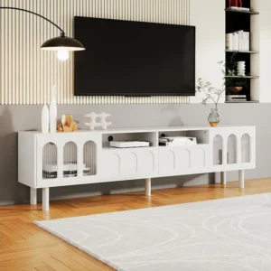 TV-meubel met 2 deuren, 2 lades en 2 nissen - 180 x 30 x 48 cm - Spaanplaat - Wit Merax