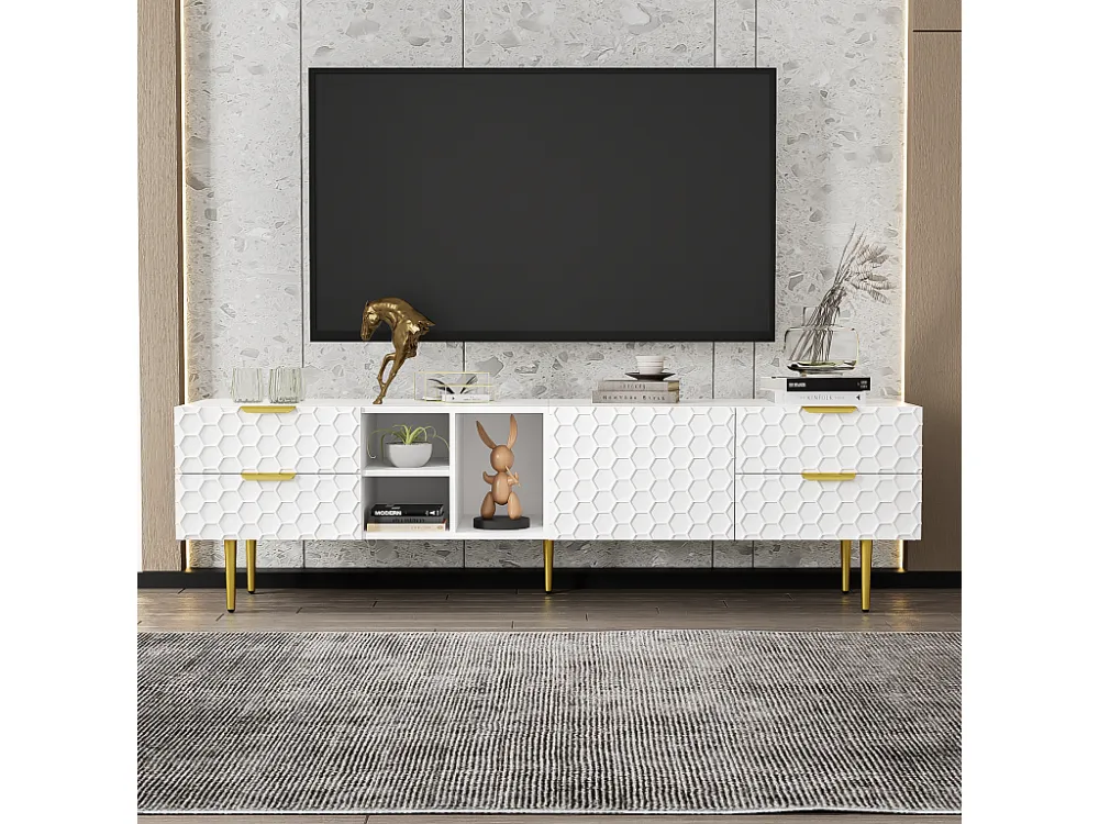 TV-meubel met 4 lades en 1 deur & 3 vakken - 170x40,3x49,9cm - Spaanplaat - Wit Merax