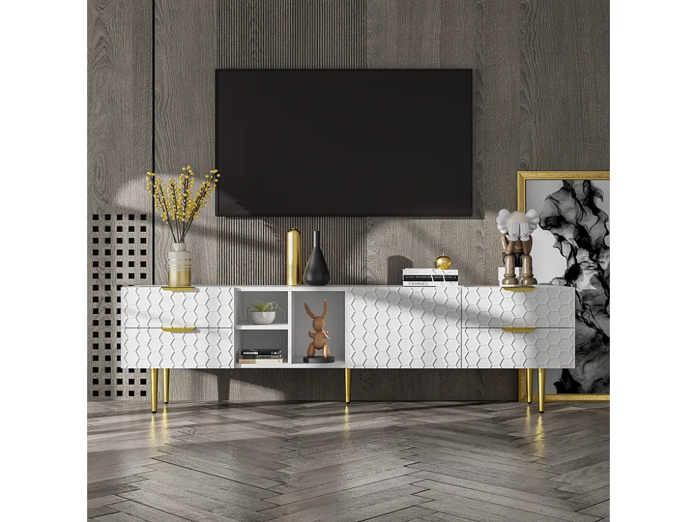 TV-meubel met 4 lades en 1 deur & 3 vakken - 170x40,3x49,9cm - Spaanplaat - Wit Merax