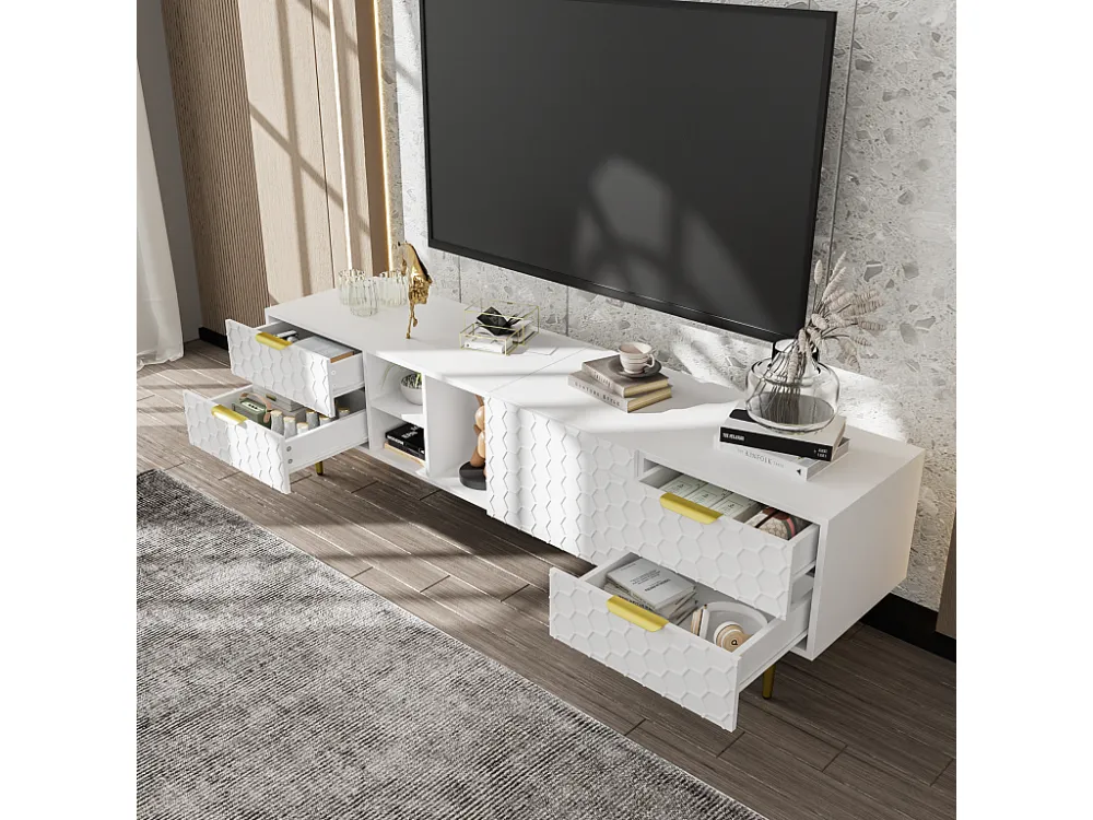 TV-meubel met 4 lades en 1 deur & 3 vakken - 170x40,3x49,9cm - Spaanplaat - Wit Merax