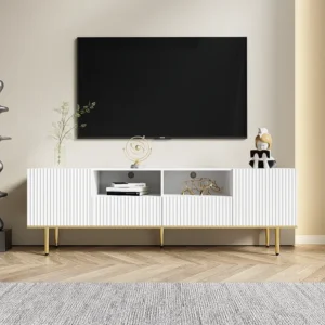 TV-meubel met 2 lades, 2 deuren en 2 nissen - 165x36x55cm - verticaal gestreept patroon - Spaanplaat - wit Merax