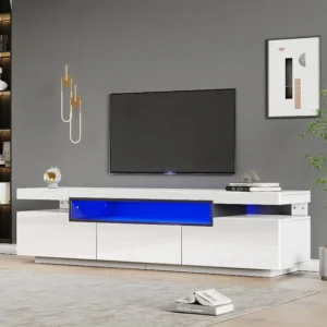 TV-meubel met 3 lades en open vakken - 160 x 39 x 42 cm cm - LED's - Spaanplaat - Glanzend wit Merax