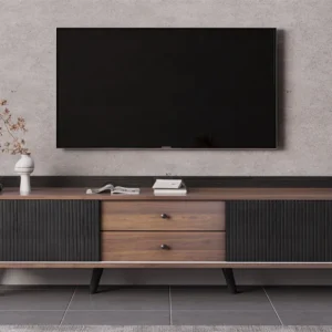 TV-meubel met 2 lades en 2 schuifdeuren - moderne stijl - kleuren: zwart en naturel Merax
