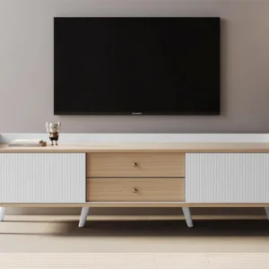TV-meubel met 2 lades en 2 schuifdeuren - moderne stijl - kleuren: wit en beige Merax