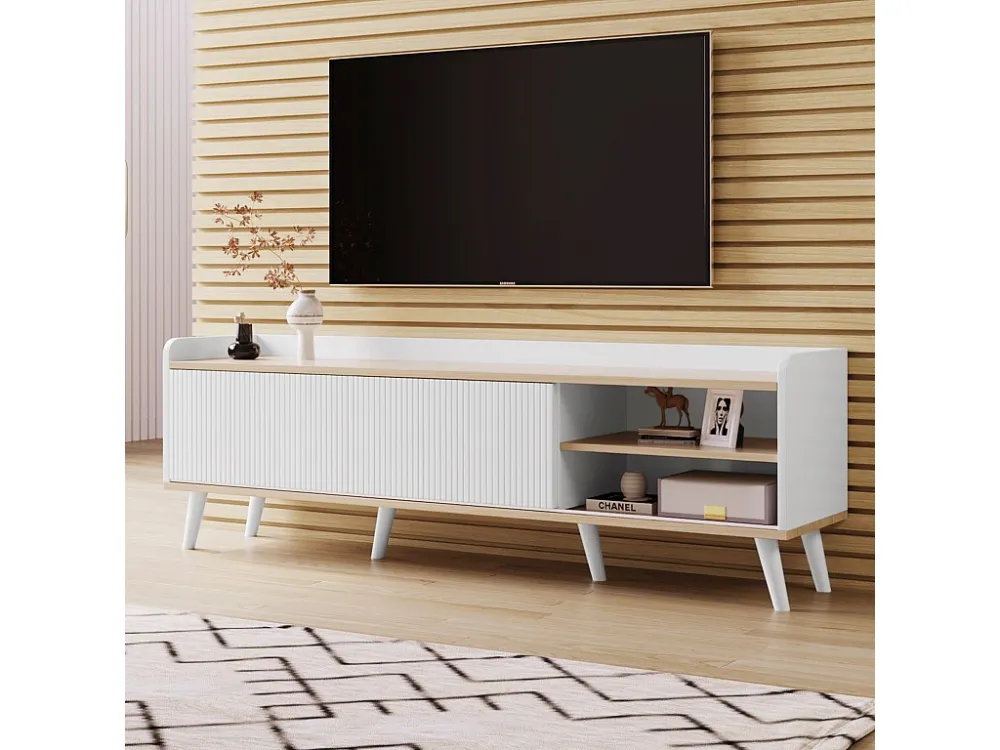 TV-meubel met 2 lades en 2 schuifdeuren - moderne stijl - kleuren: wit en beige Merax