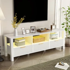TV-meubel met 3 lades en 3 vakken - 152,5 x 39,5 x 50 cm - LED's - MDF en spaanplaat - Zwart Merax