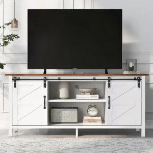 TV-meubel met 2 schuifdeuren, laag dressoir, verstelbare planken, MDF hout, wit, 120 x 40 x 60,5 cm Merax