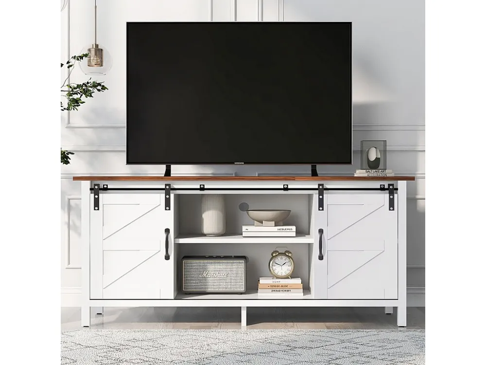 TV-meubel met 2 schuifdeuren, laag dressoir, verstelbare planken, MDF hout, wit, 120 x 40 x 60,5 cm Merax