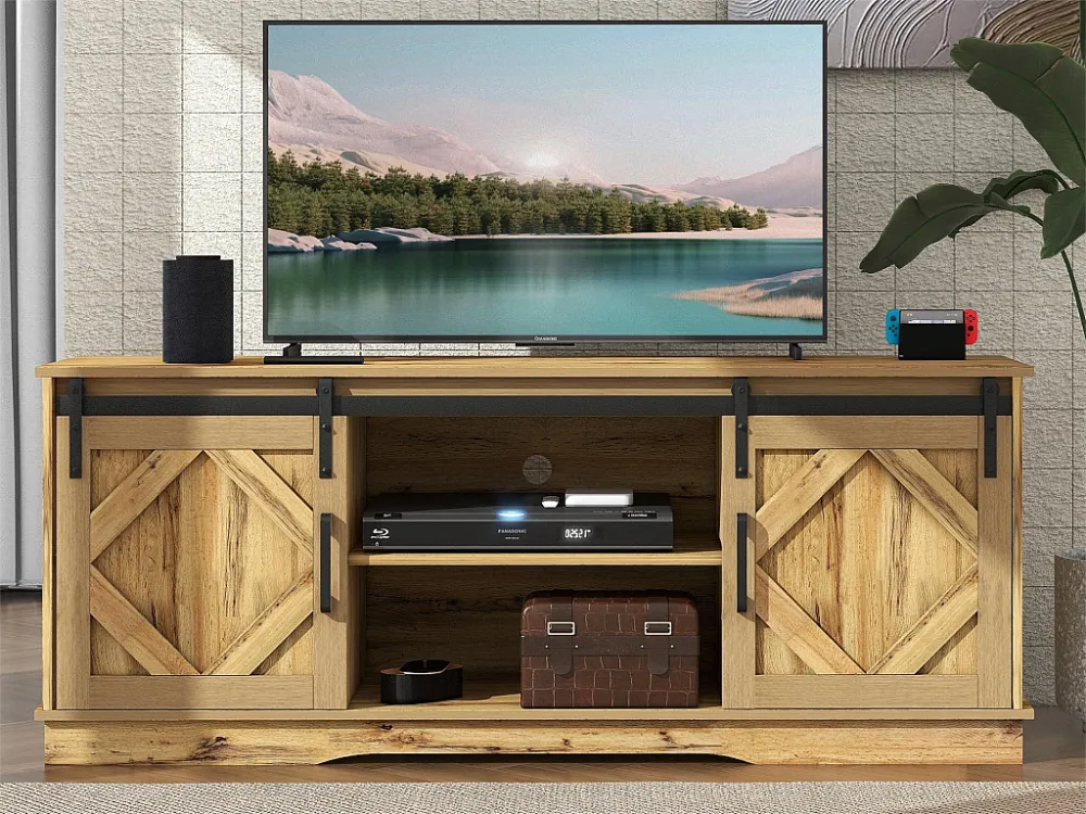 TV-meubel met 2 schuifdeuren - verstelbare planken - voor woonkamer, eetkamer - klassieke stijl - bruin Merax