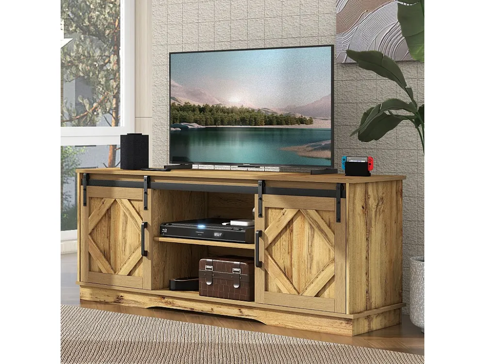 TV-meubel met 2 schuifdeuren - verstelbare planken - voor woonkamer, eetkamer - klassieke stijl - bruin Merax