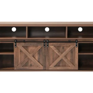 TV-meubel van 150 cm - 2 schuifdeuren, 2 laden en 3 verstelbare planken - LED's - bruin houteffect Merax