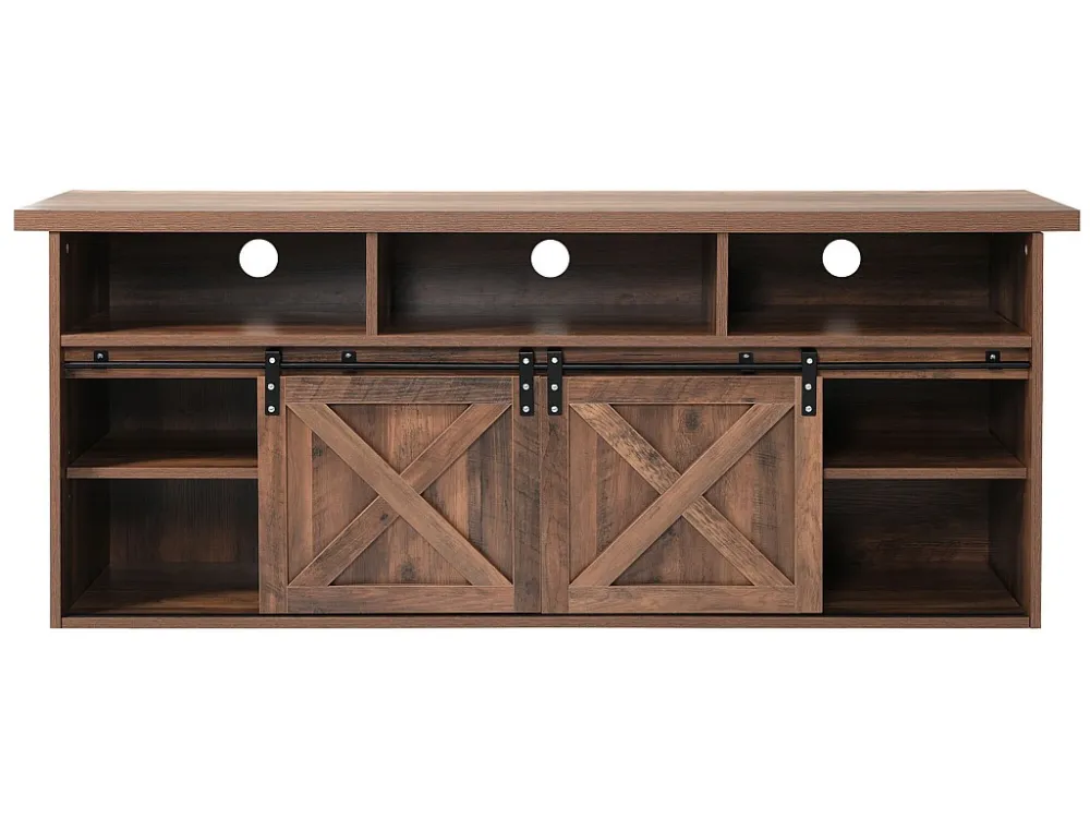 TV-meubel van 150 cm - 2 schuifdeuren, 2 laden en 3 verstelbare planken - LED's - bruin houteffect Merax