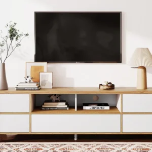 TV-meubel van 175 cm - 5 deuren en 2 nissen - MDF - wit en natuurlijke kleur Merax
