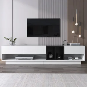 TV-meubel van 190 cm - 3 laden en 4 nissen - spaanplaat - kleuren wit en zwart Merax