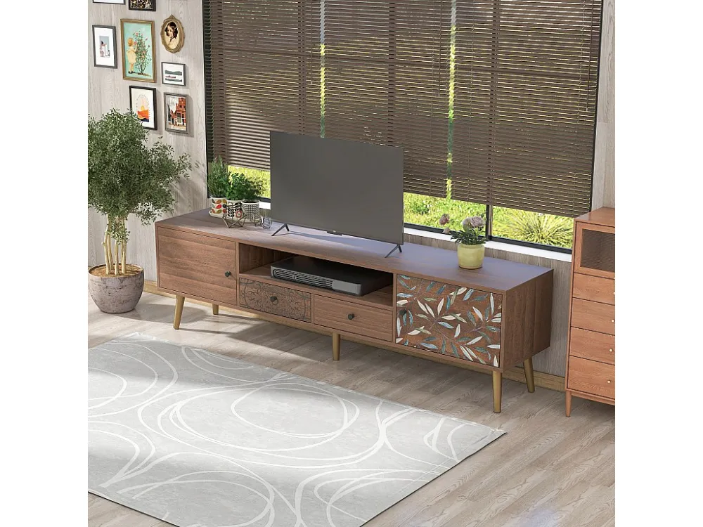 Vintage TV-meubel 2 deuren, 2 lades, opbergvak - Spaanplaat - 180x38x50,5cm - Naturel Merax