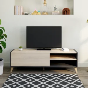 TV meubel KOLYMA - 1 deur & 2 nissen - Kleur: eiken & antraciet