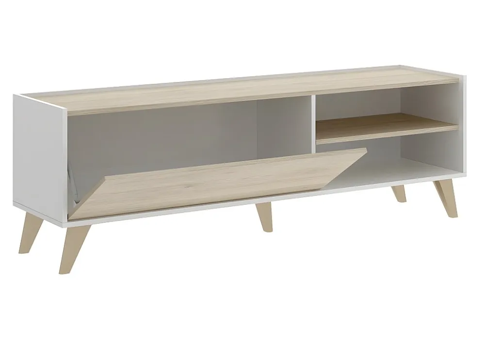 TV meubel KOLYMA - 1 deur & 2 nissen - Kleuren: Eiken & Wit