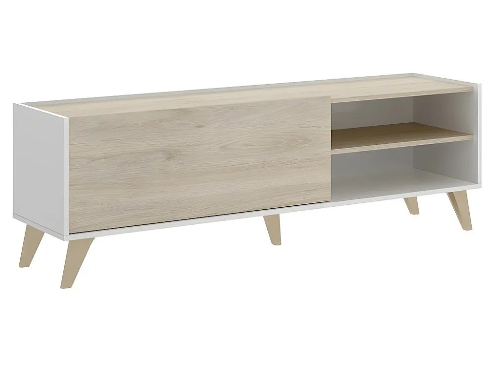 TV meubel KOLYMA - 1 deur & 2 nissen - Kleuren: Eiken & Wit
