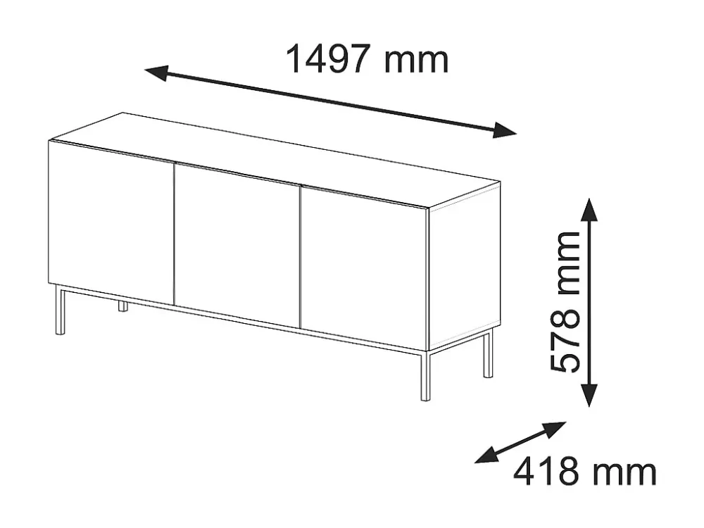 Tv Meubel RAVENNA B RTV150 3D 150x42x58 Zwart