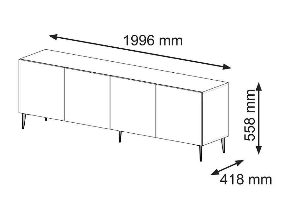 Tv Meubel RAVENNA B RTV200 4D 200x42x56 Zwart