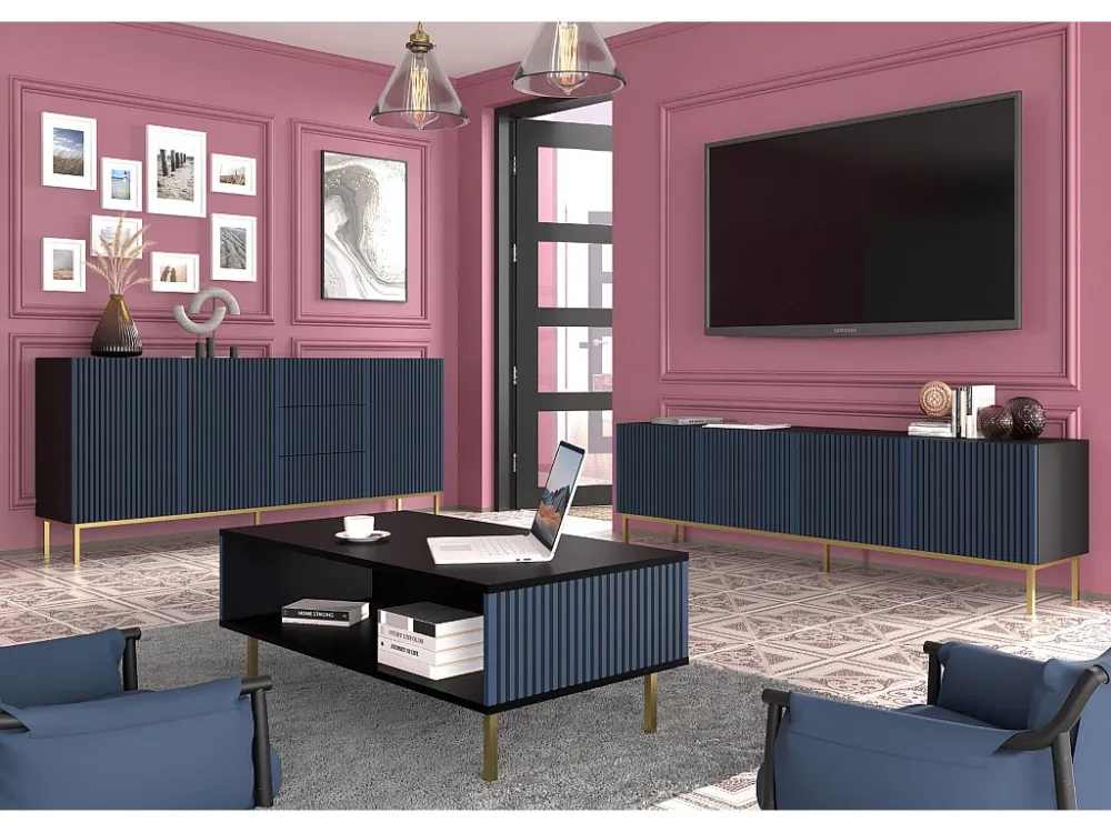 Tv Meubel RAVENNA F RTV200 4D 200x42x58 Zwart