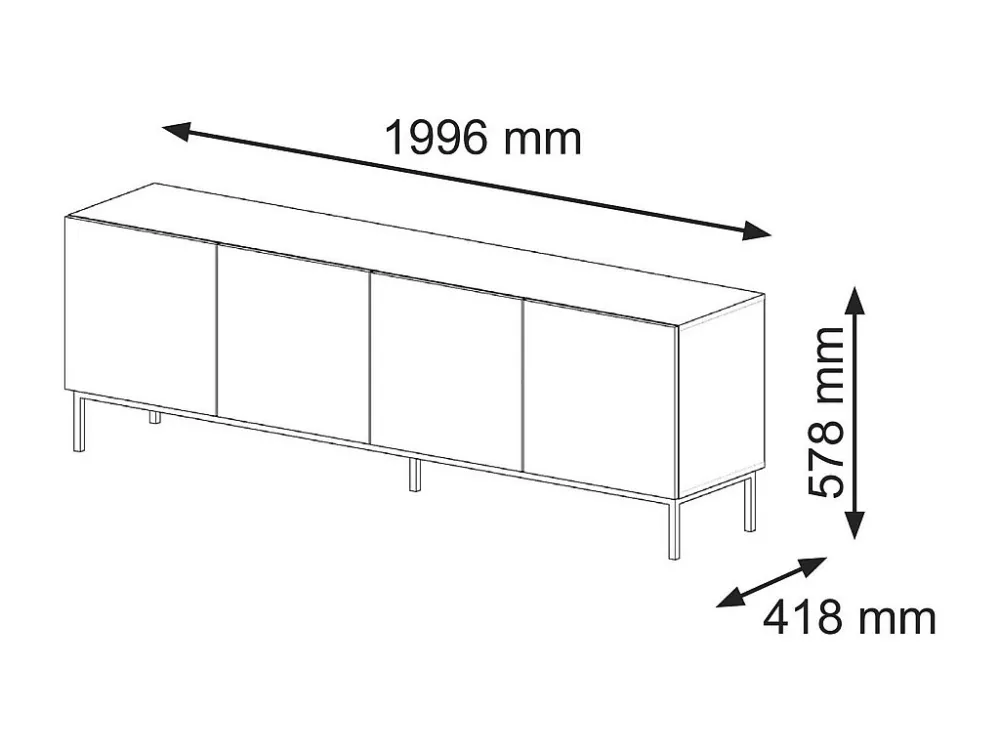 Tv Meubel RAVENNA B RTV200 4D 200x42x58 Zwart