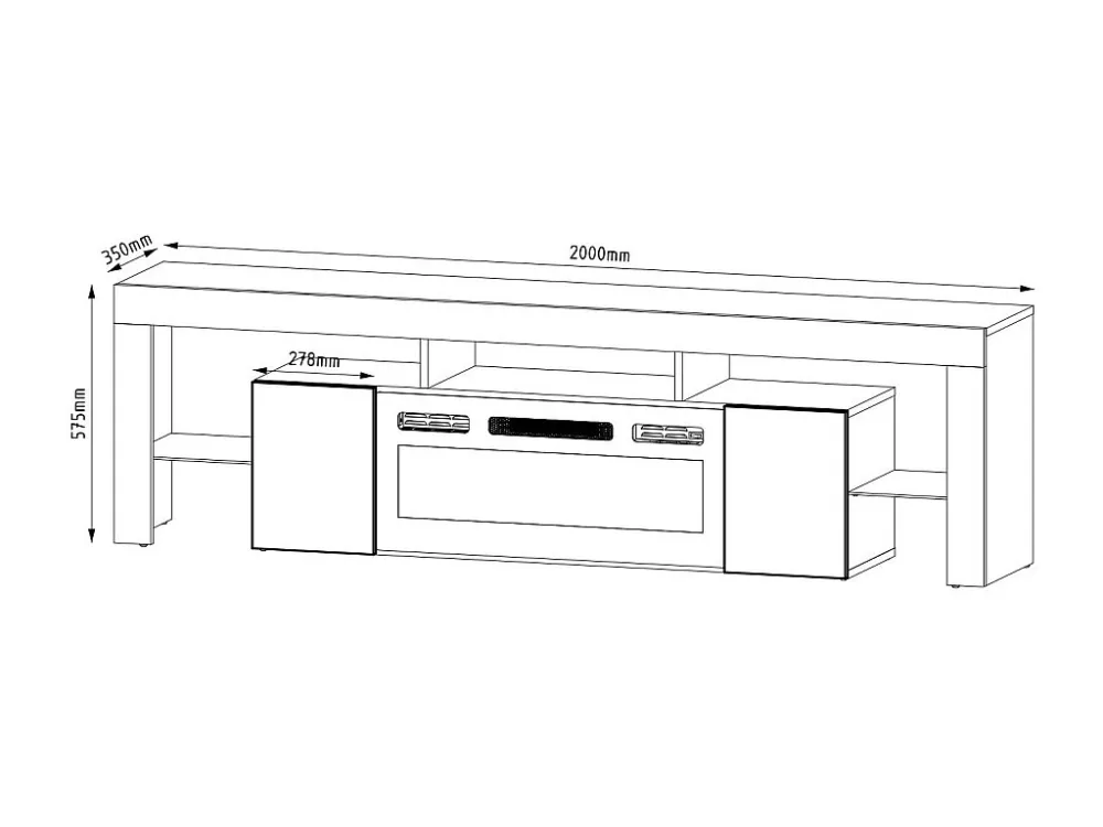 Tv Meubel SOLEO RTV200 2D 200x35x57 Zwart