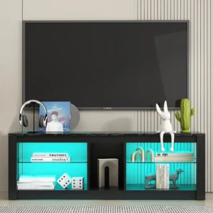 Meuble TV 140 cm Meuble TV Moderne avec Étagère en Verre Éclairage LED RVB pour Téléviseurs 65" Unité de Divertisseme...