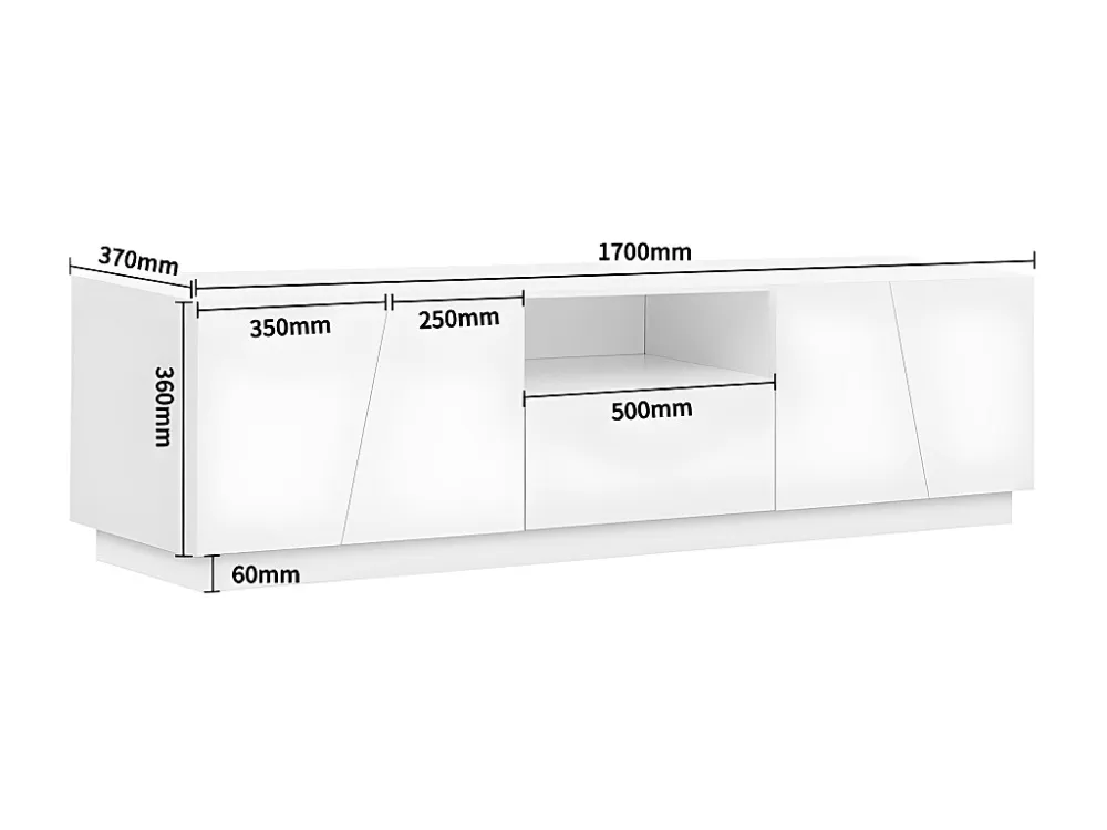 Meuble TV 170cm, avec tiroir, 4 portes, compartiment ouvert, style scandinave, Commode TV - Blanc