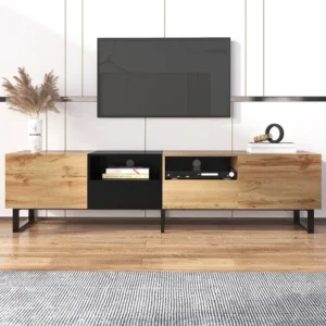 Meuble TV 190cm, avec 2 tiroir, 2 portes, 2 compartiment ouvert, style scandinave, Commode TV en chêne sauvage - Marron