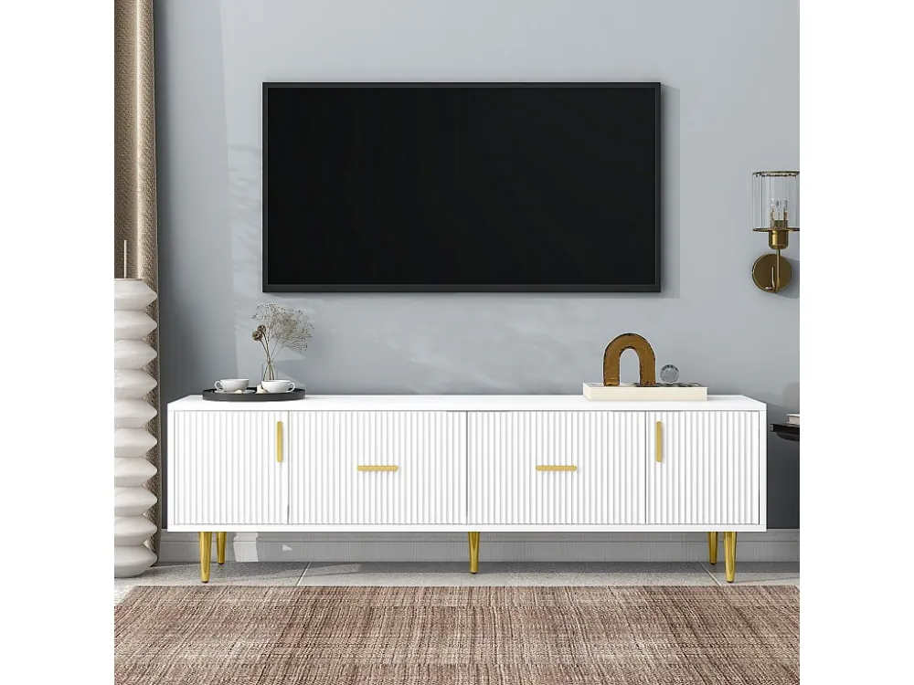 Eigentijds Scandinavisch tv-meubel 170 cm voor 70" tv - 2 deuren en 2 laden - Wit ModernLuxe