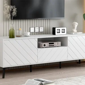Eigentijds Scandinavisch TV-meubel 170cm voor 70" TV - 2 deuren 1 lade 1 nis - Wit ModernLuxe