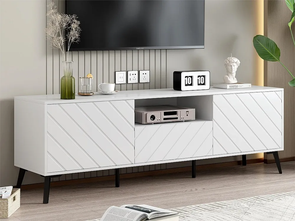 Eigentijds Scandinavisch TV-meubel 170cm voor 70" TV - 2 deuren 1 lade 1 nis - Wit ModernLuxe