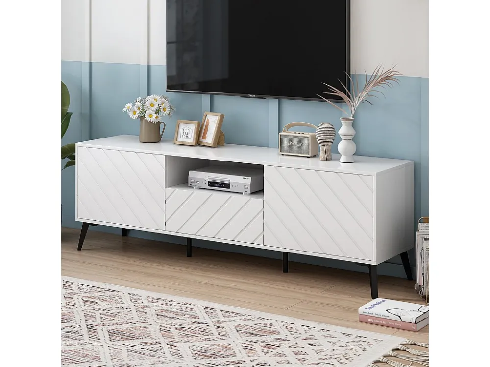 Eigentijds Scandinavisch TV-meubel 170cm voor 70" TV - 2 deuren 1 lade 1 nis - Wit ModernLuxe