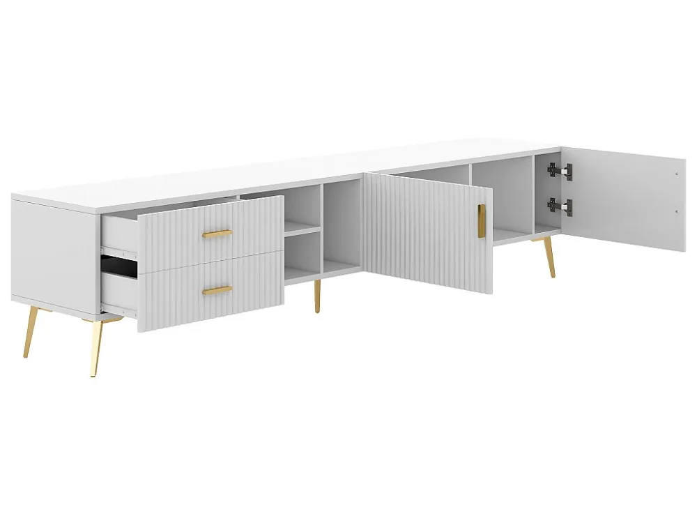 Eigentijds Scandinavisch tv-meubel 180 cm voor 75" tv - 2 laden en 3 vakken - wit ModernLuxe