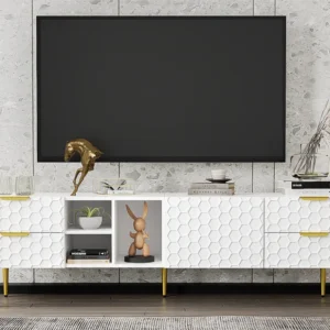Modern TV-meubel 170cm - 4 lades en 4 vakken - Wit & Goud ModernLuxe