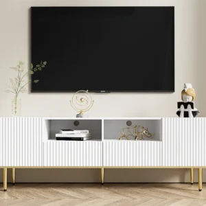 Modern TV-meubel - met 2 deuren en 2 lades - metalen poten - Wit ModernLuxe