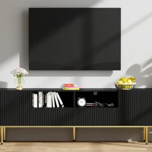 Modern TV-meubel - met 2 deuren en 2 lades - metalen poten - Zwart ModernLuxe