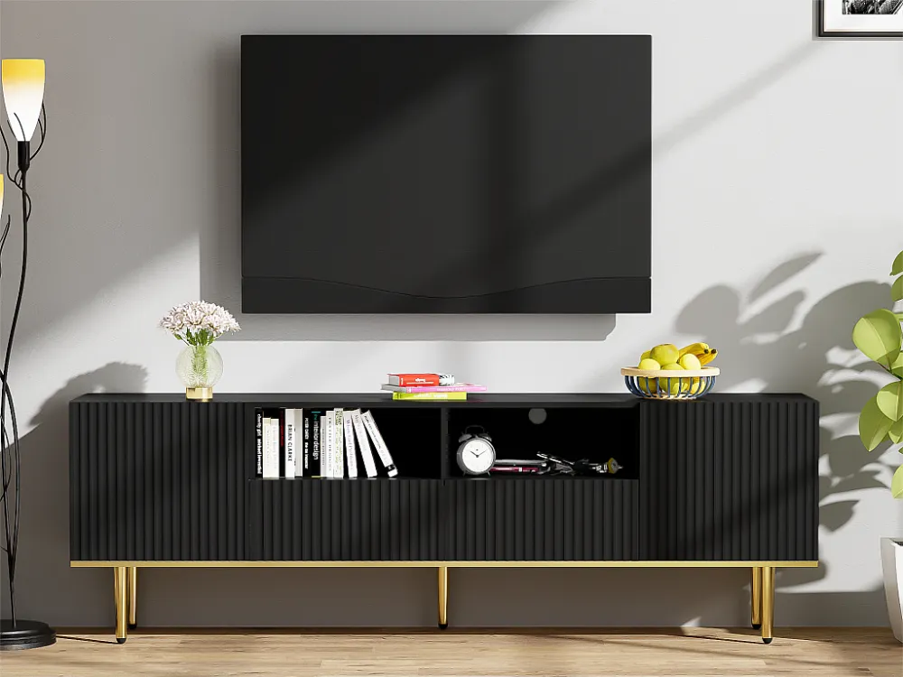 Modern TV-meubel - met 2 deuren en 2 lades - metalen poten - Zwart ModernLuxe