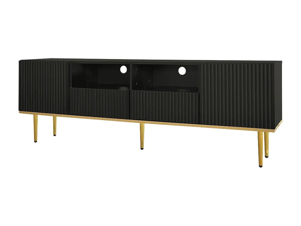 Modern TV-meubel - met 2 deuren en 2 lades - metalen poten - Zwart ModernLuxe