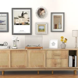 Rotan tv-meubel van 190 cm voor 80" houten tv - 2 laden en 2 vakken - naturel ModernLuxe