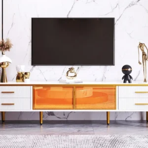 Scandinavisch TV-meubel 170cm met LED - 4 lades - marmerpatroon fineer - Wit ModernLuxe