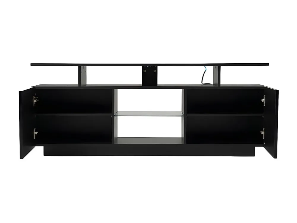 TV-meubel 140 cm met LED-verlichting 16 kleuren - met glazen wanden - Zwart ModernLuxe