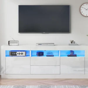 TV-meubel 160cm geschikt voor 70" TV - met LED - 2 deuren 2 lades 3 open vakken - Wit ModernLuxe