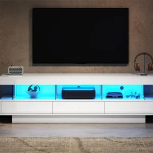 TV-meubel 160cm met LED - 3 glazen compartimenten - APP bestuurbaar - geschikt voor 70" TV - Wit ModernLuxe