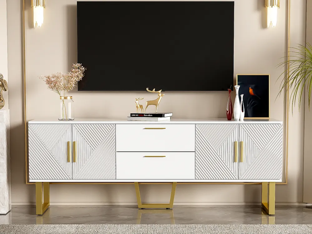 TV-meubel 170 cm - 2 laden en 4 vakken - moderne stijl - Wit ModernLuxe