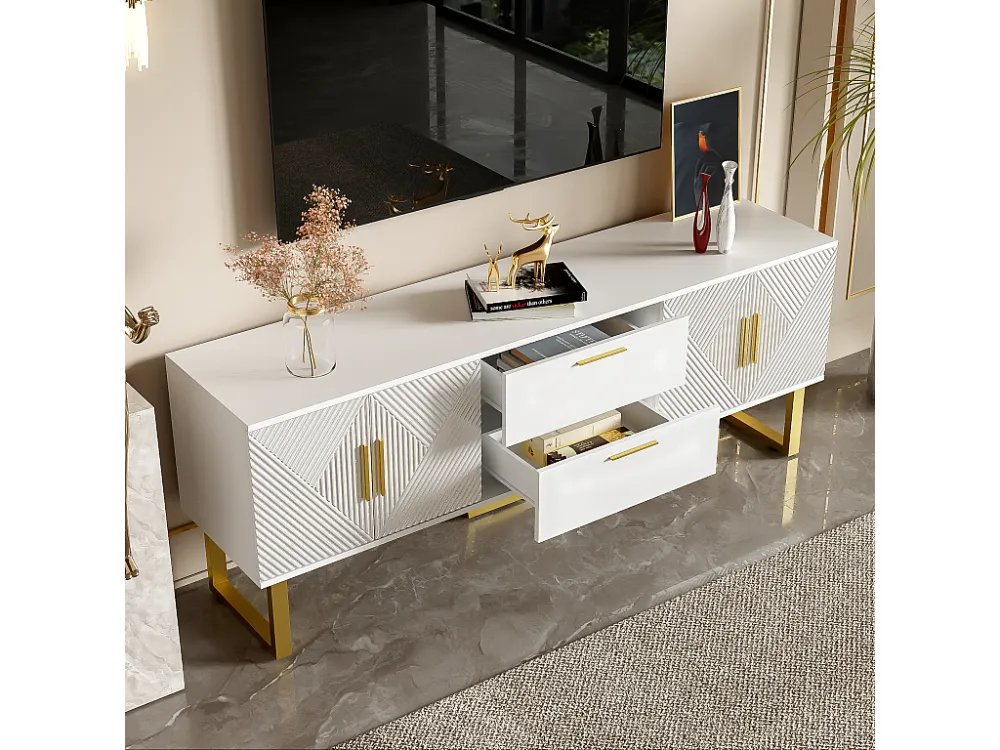 TV-meubel 170 cm - 2 laden en 4 vakken - moderne stijl - Wit ModernLuxe