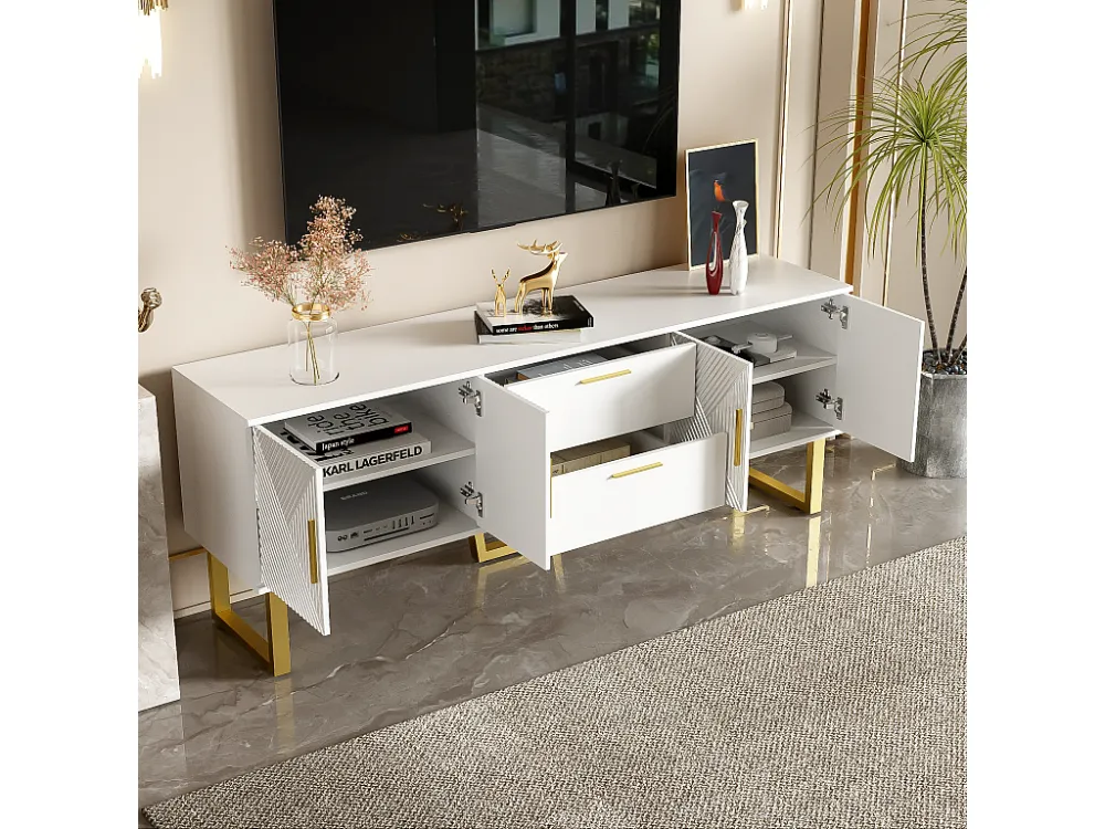 TV-meubel 170 cm - 2 laden en 4 vakken - moderne stijl - Wit ModernLuxe